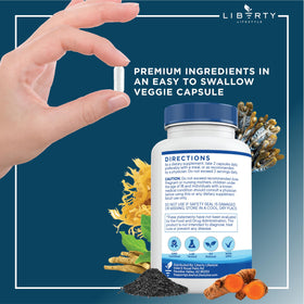 Liberty Lifestyle Complément Alimentaire 10 en 1 gélules ouvertes montrant la taille