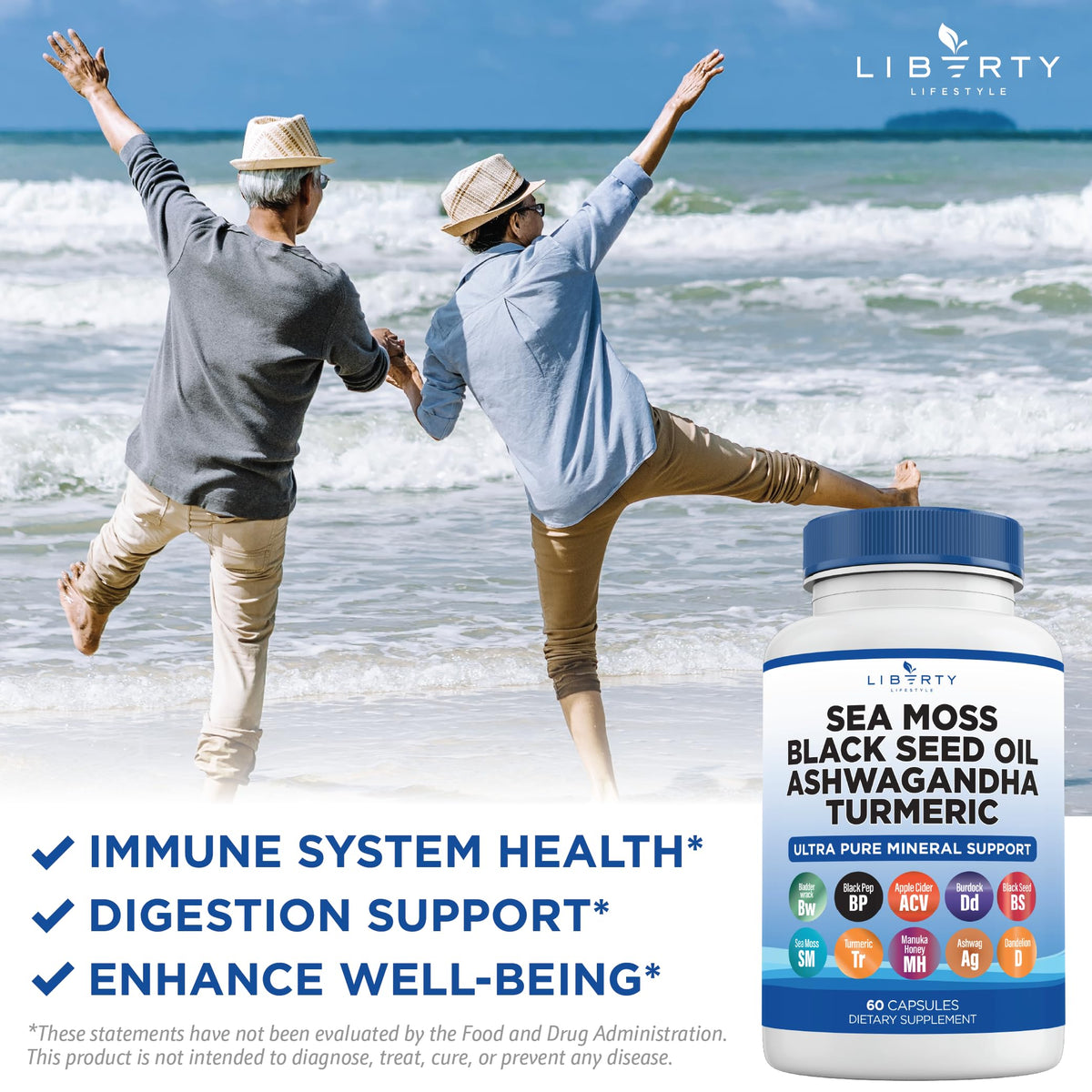 Liberty Lifestyle Complément Alimentaire 10 en 1 gélules sur une table en bois