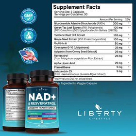 Liberty Lifestyle Complément Alimentaire NAD+ 300 mg, capsules en gros plan