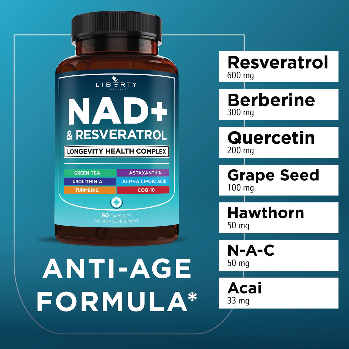 Liberty Lifestyle Complément Alimentaire NAD+ 300 mg, emballage de la boîte