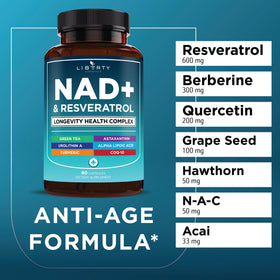 Liberty Lifestyle Complément Alimentaire NAD+ 300 mg, emballage de la boîte