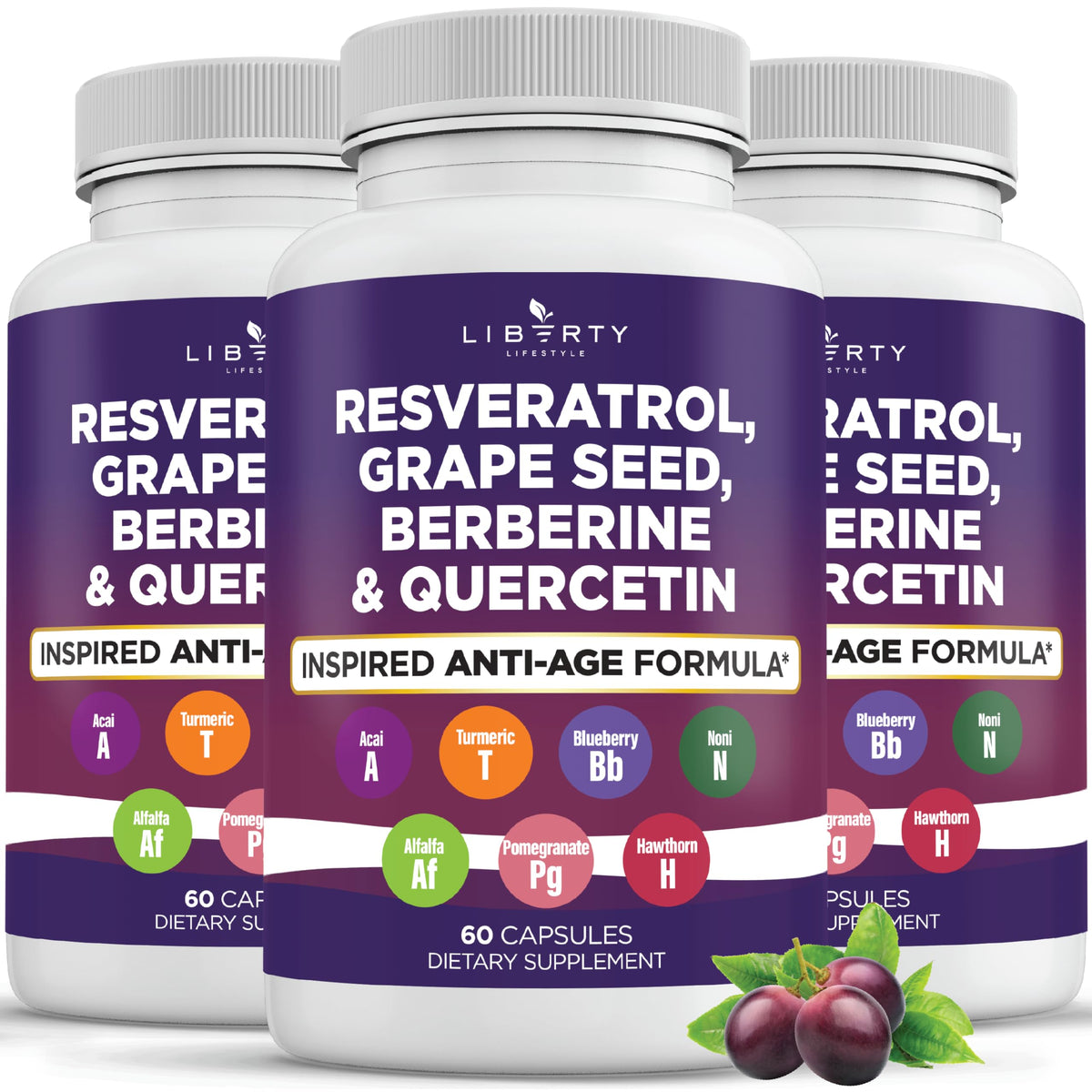 Liberty Lifestyle Complément Alimentaire Resveratrol 180 gélules - vue de face