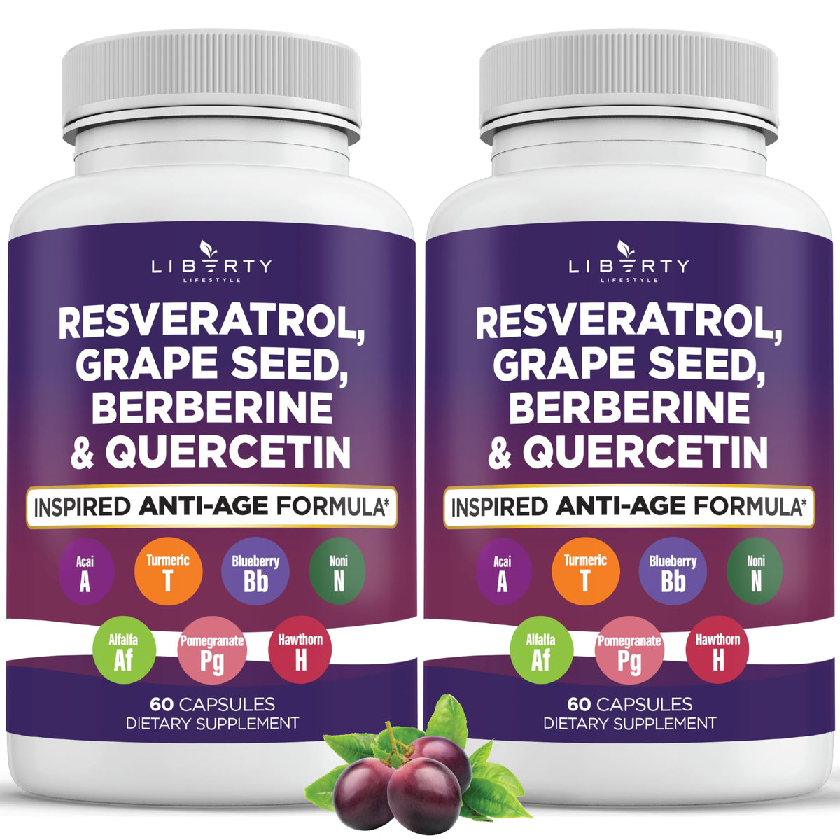 Liberty Lifestyle Complément Alimentaire Resvératrol et Berbérine, vue avant