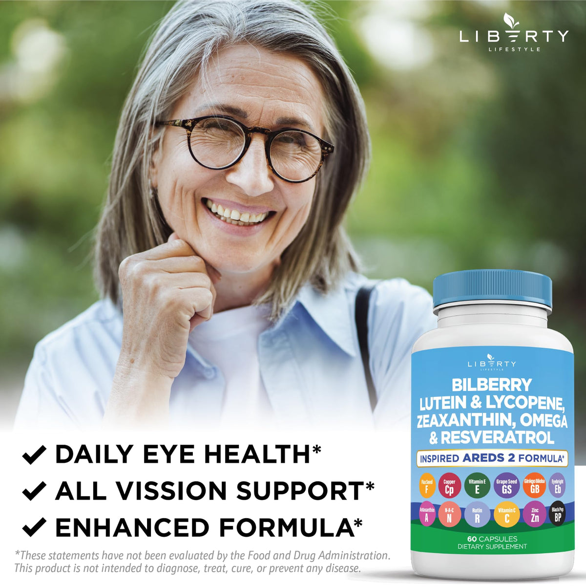 Liberty Lifestyle Complément Alimentaire Santé des Yeux 180 Capsules avec ingrédients naturels
