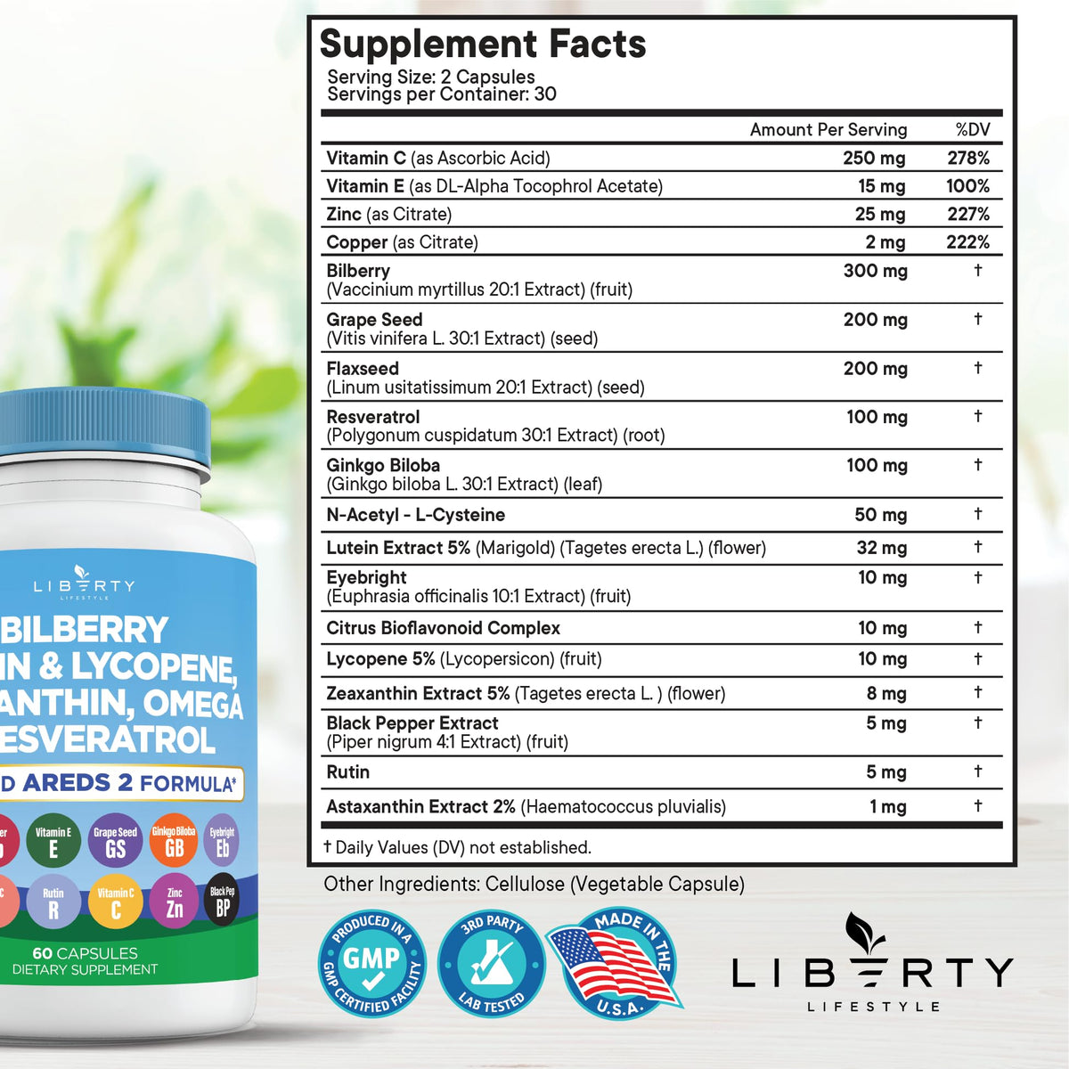 Liberty Lifestyle Complément Alimentaire Santé des Yeux 180 Capsules emballage