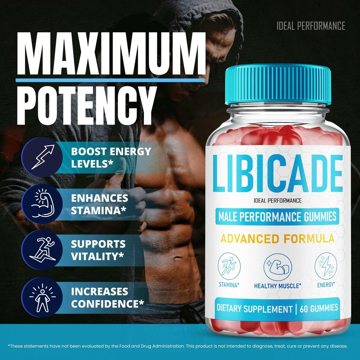 Libicade Gummies avec une main tenant le flacon