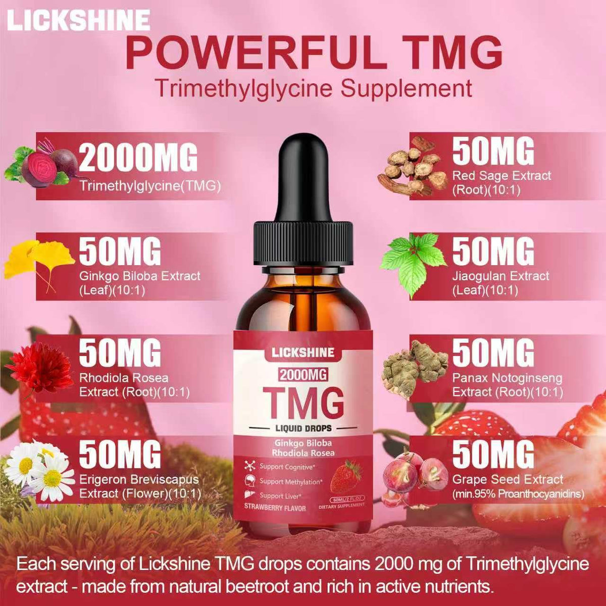 Lickshine 2000MG TMG Gouttes Liquides Saveur Fraise
