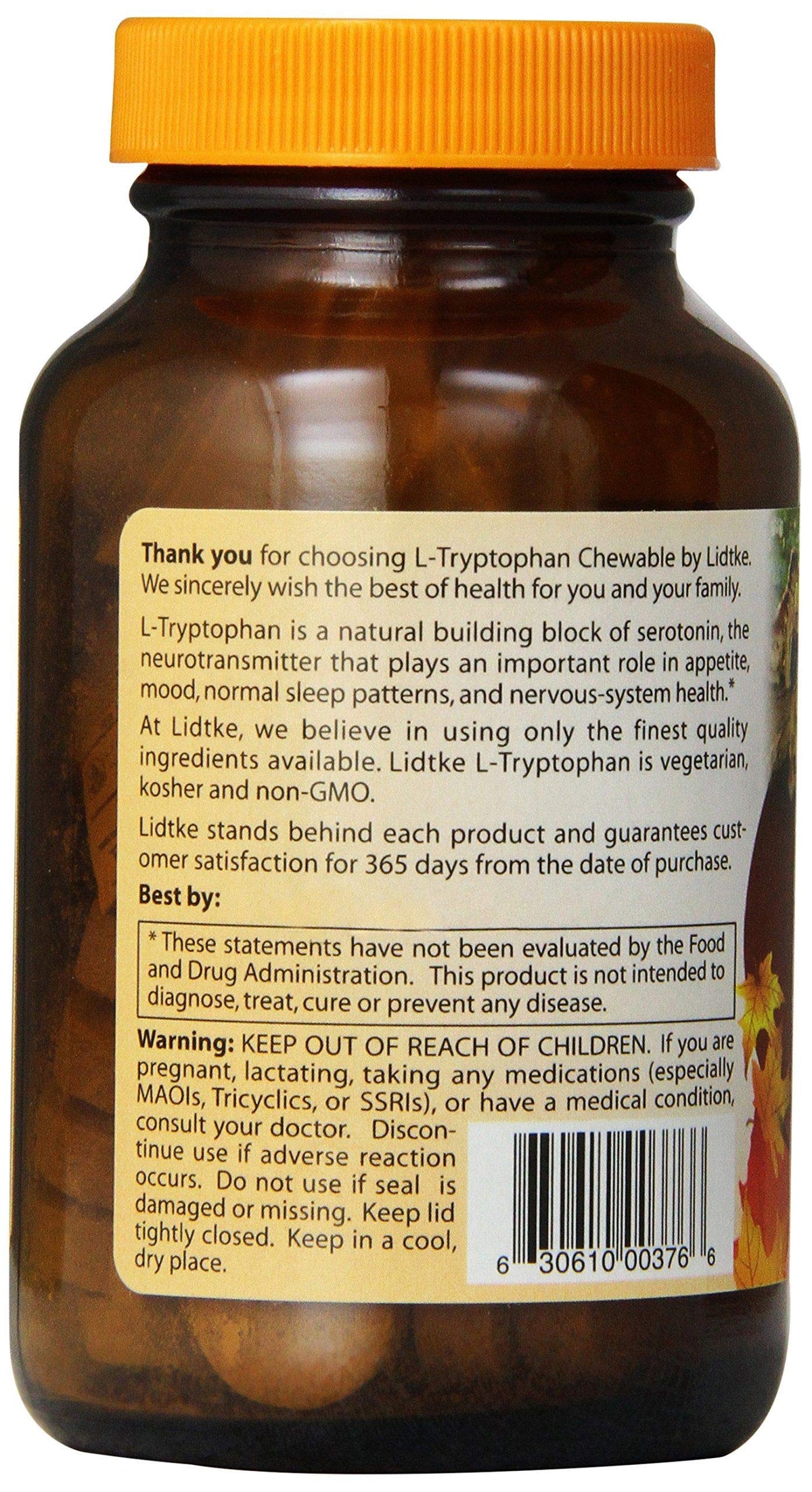 Lidtke L-Tryptophan comprimés à mâcher 60 comprimés vue de côté