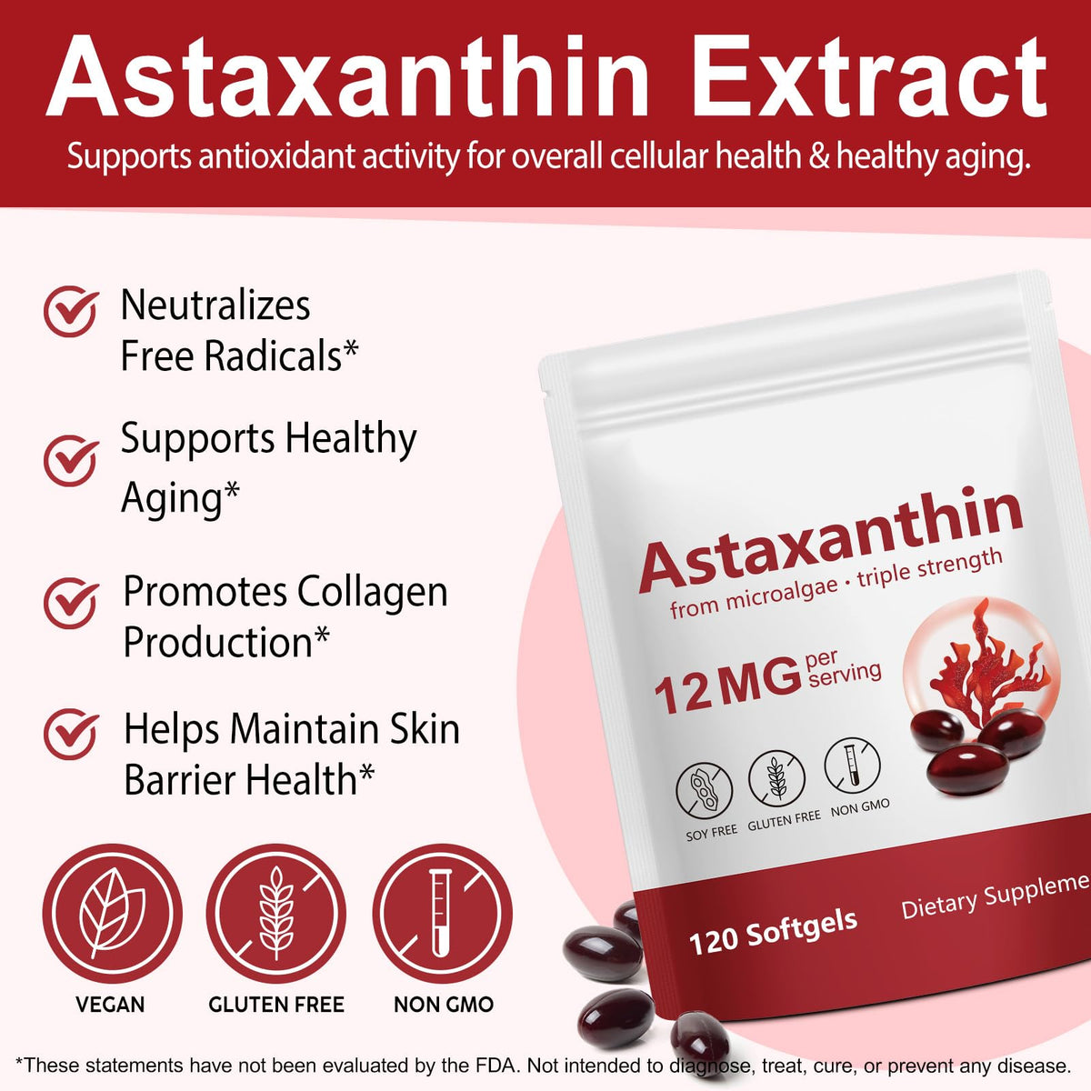 Liefiet Astaxanthin 12mg capsule molle avec huile de coco