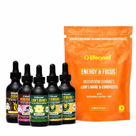 Life Cykel Extrait de Champignon Premium bundle avec 6 flacons de 30 ml et gummies