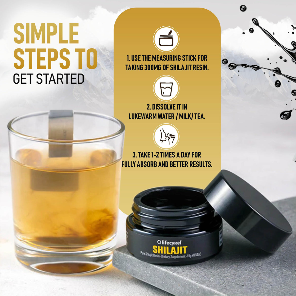 Life Cykel Résine de Shilajit Pure 15g sur une table en bois