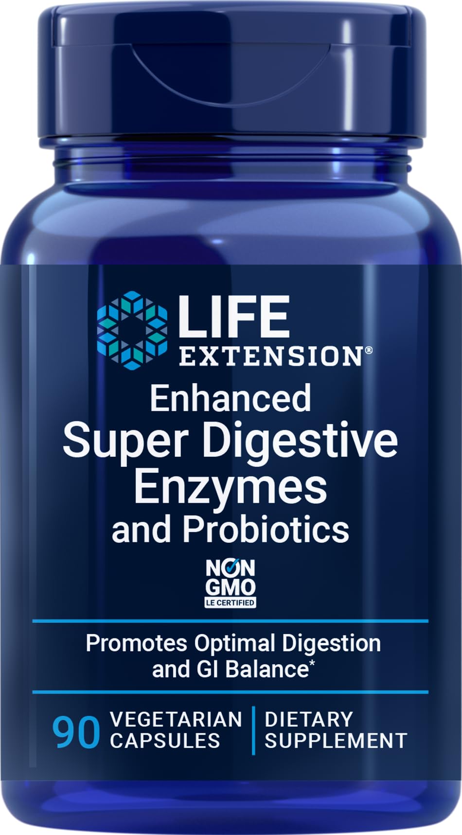Life Extension 90 capsules végétariennes de enzymes et probiotiques vue avant