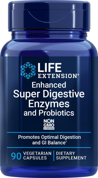 Life Extension 90 capsules végétariennes de enzymes et probiotiques vue avant