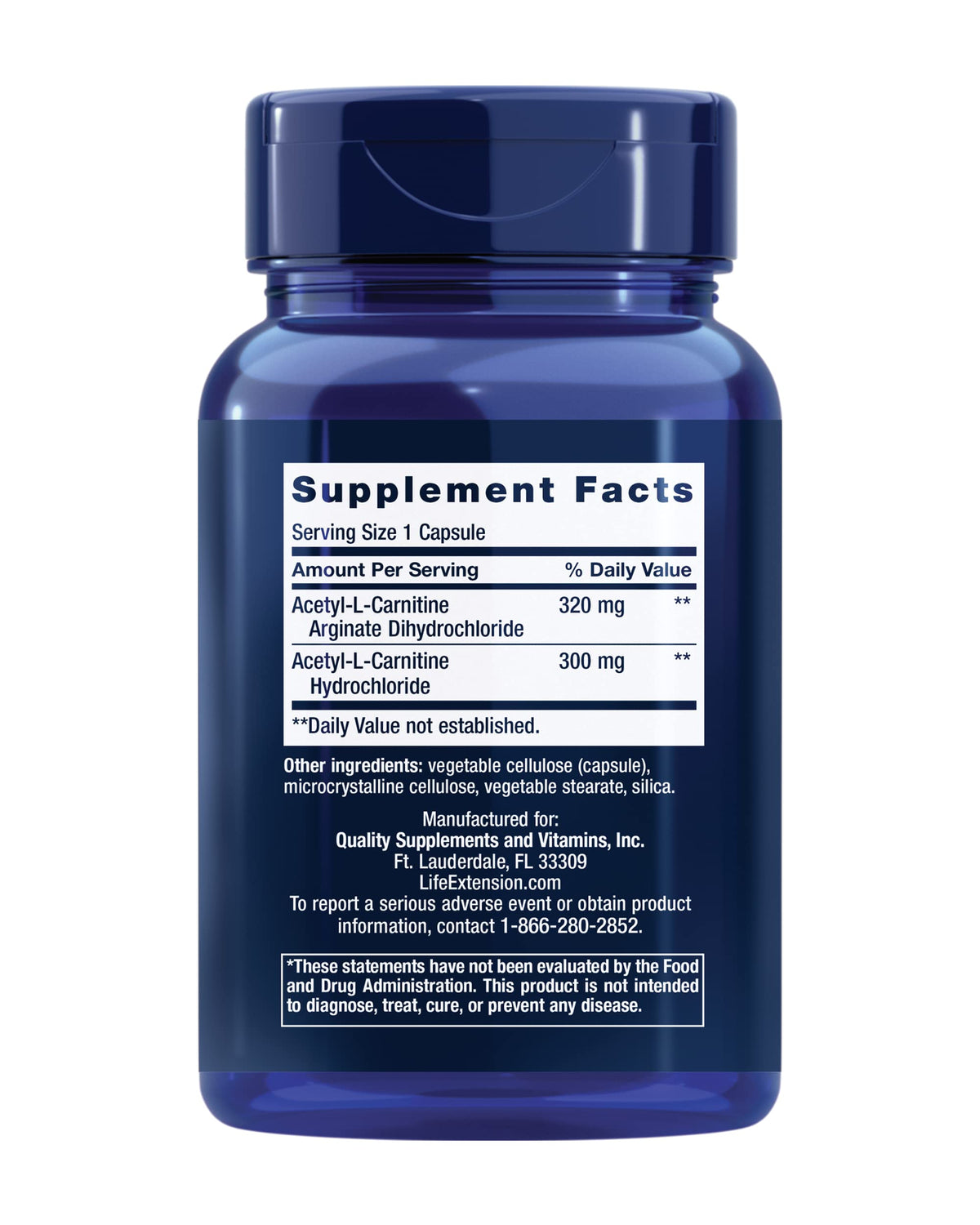 Life Extension Acetyl-L-Carnitine Arginate 90 capsules, étiquette