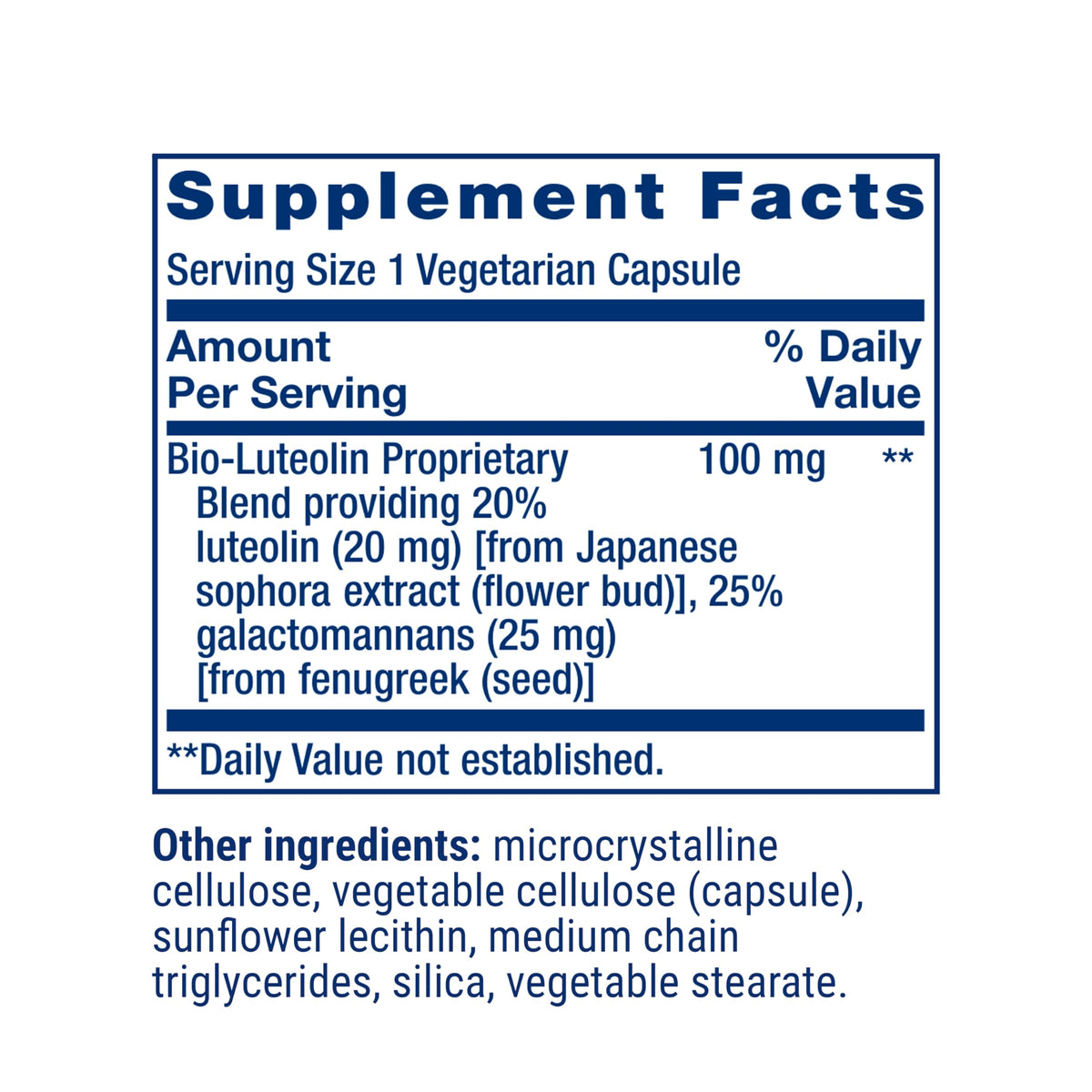 Life Extension Bio-Luteolin emballage avec informations nutritionnelles