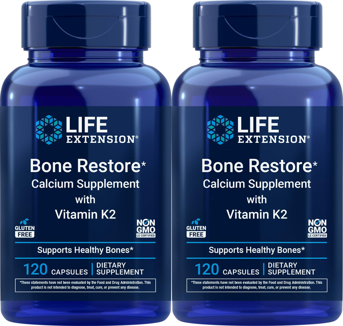 Life Extension Bone Restore supplément de calcium avec Vitamine K2, 120 capsules, pack de 2