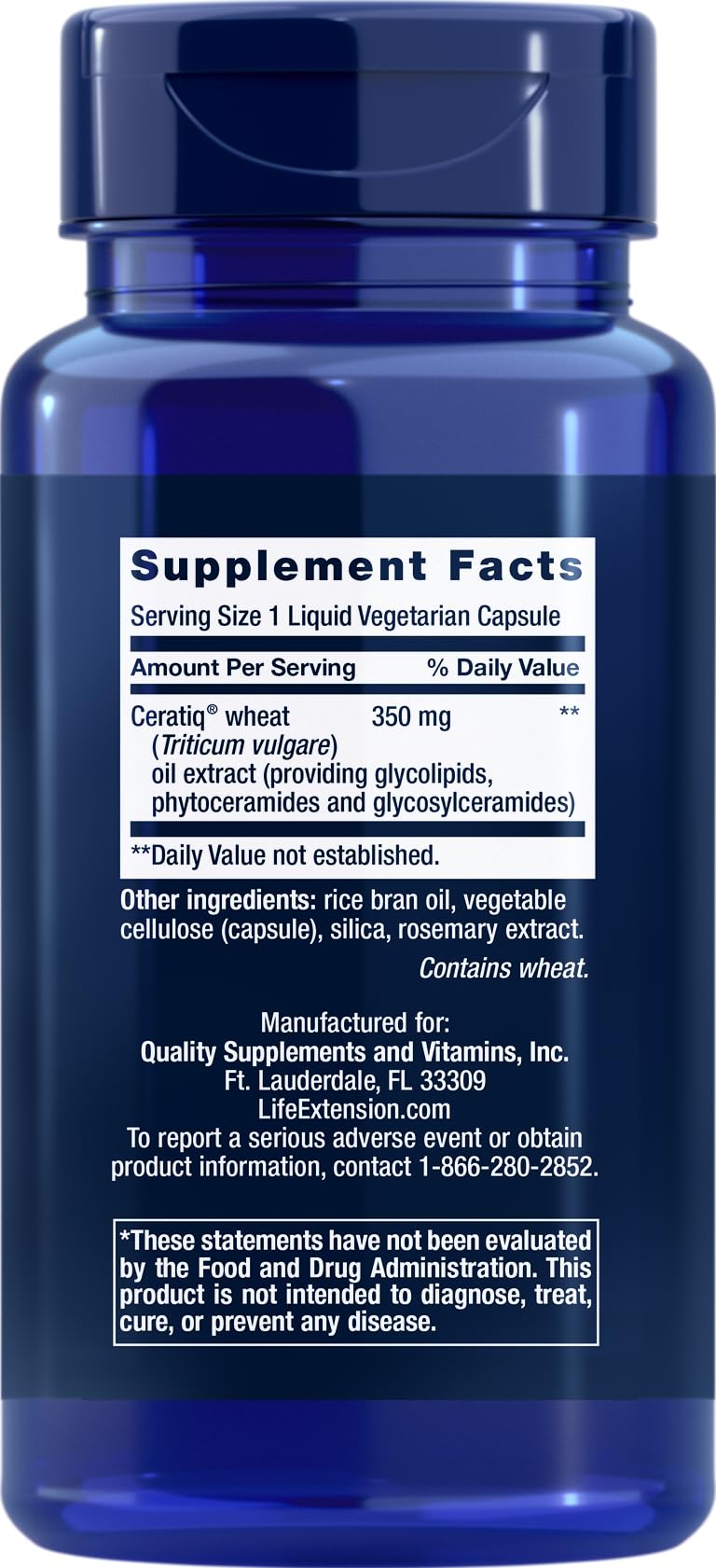 Life Extension Ceramides Rénovateurs de Peau 50 Capsules, emballage