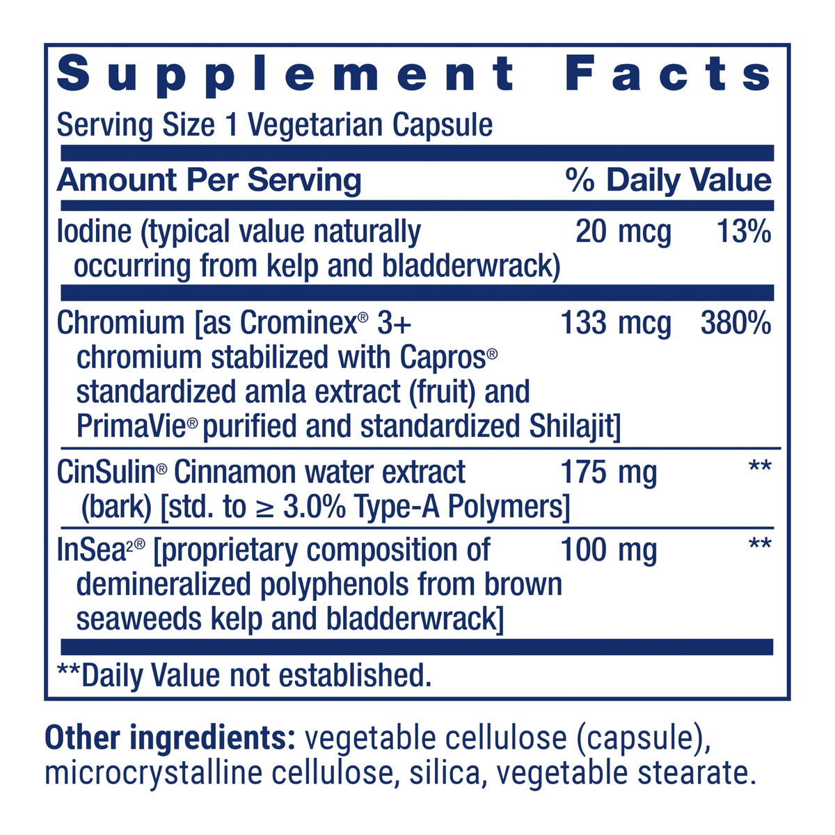 Life Extension CinSulin 90 capsules avec InSea2 et Crominex 3+ vue arrière