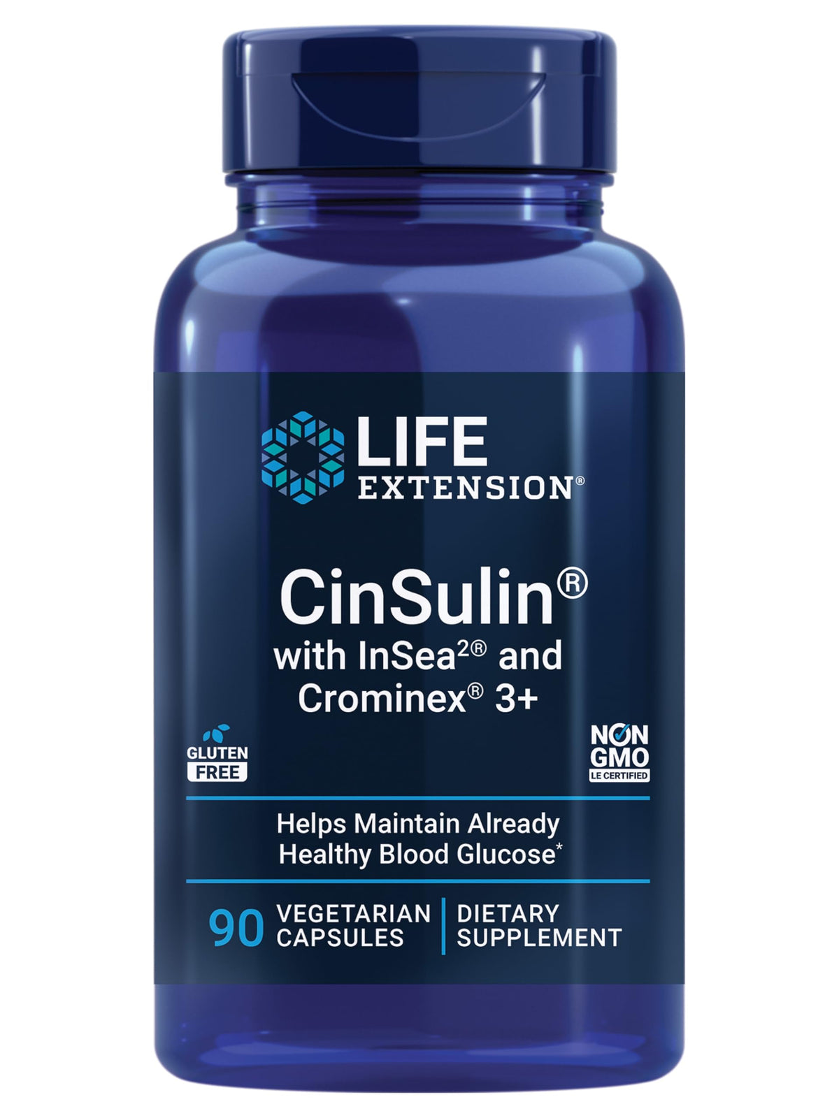 Life Extension CinSulin 90 capsules avec InSea2 et Crominex 3+ vue avant