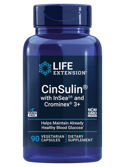 Life Extension CinSulin 90 capsules avec InSea2 et Crominex 3+ vue avant