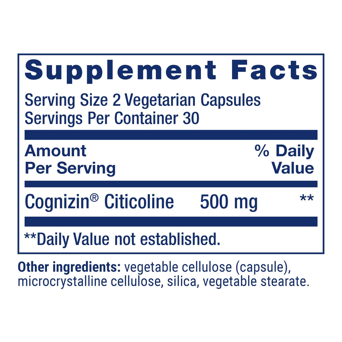 Life Extension Citicoline side view with supplement facts