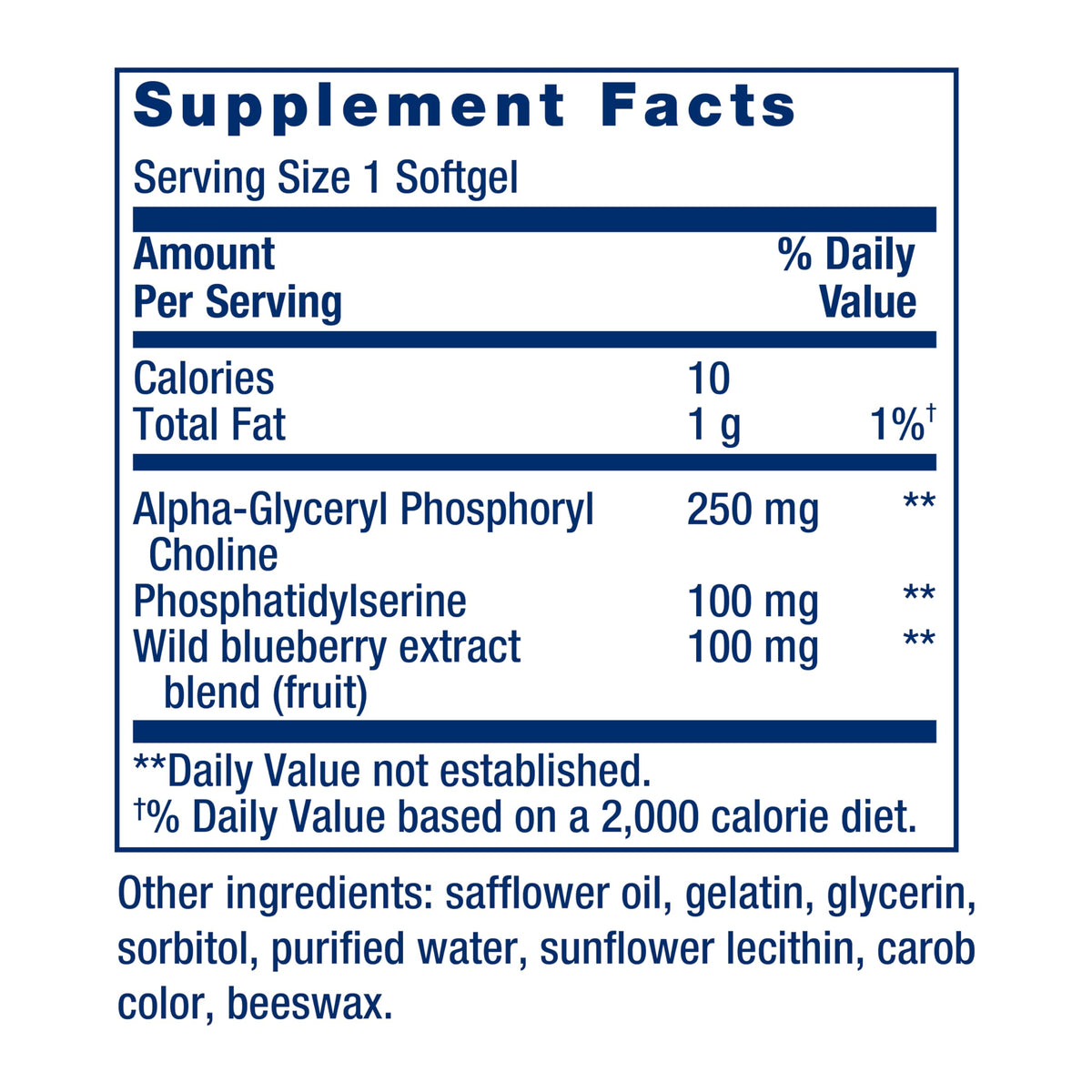 Life Extension Cognitex Basics 30 gélules arrière avec informations nutritionnelles