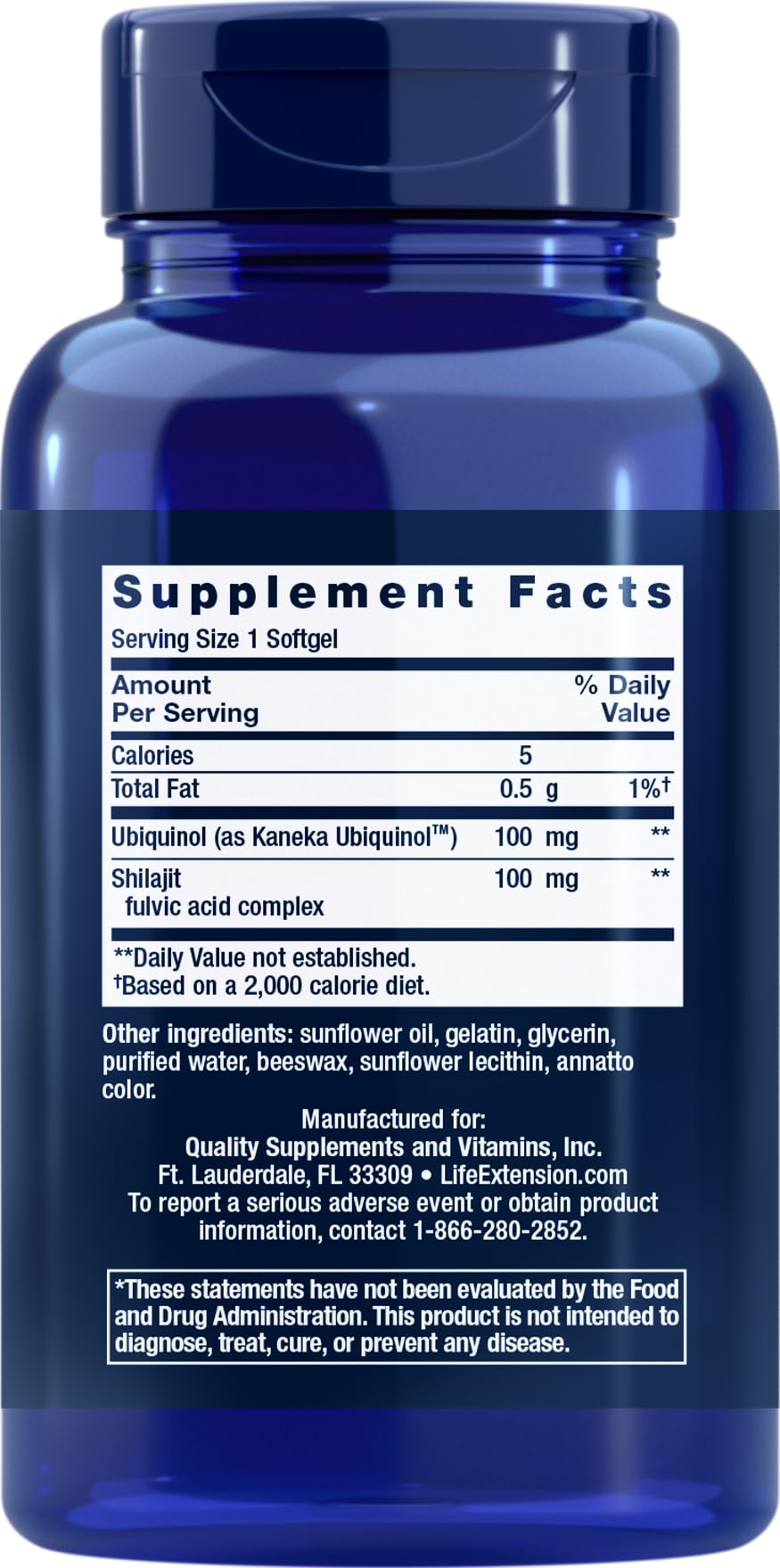Life Extension CoQ10 Super Ubiquinol 100 mg étiquette des gélules