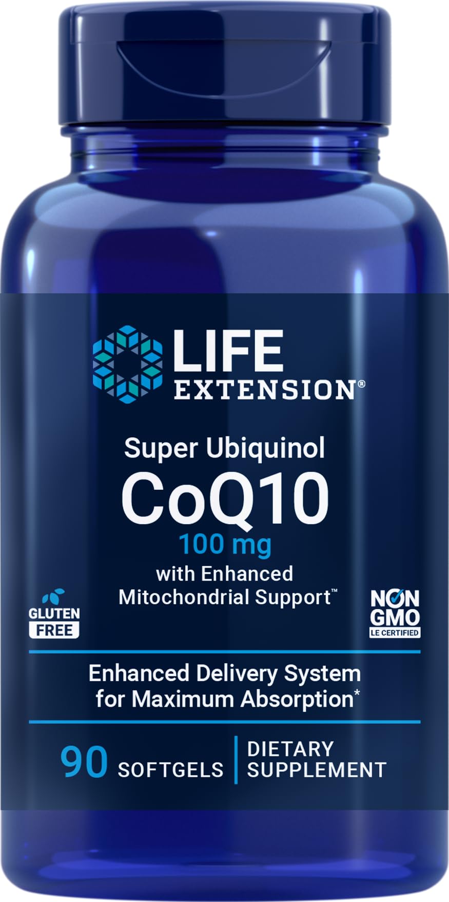 Life Extension CoQ10 Super Ubiquinol 100mg flacon de 90 capsules
