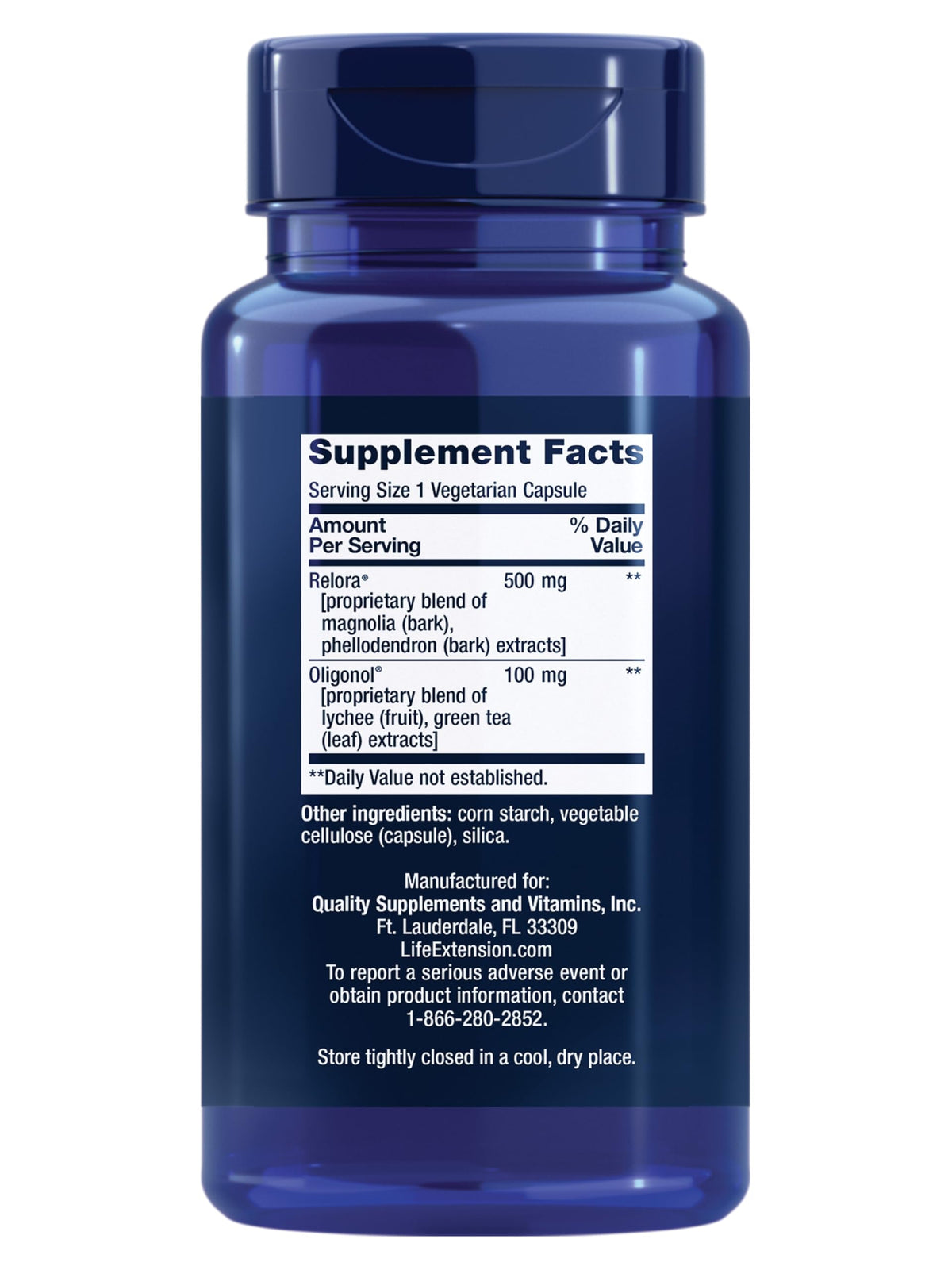 Life Extension Cortisol-Stress Balance 30 Capsules, vue arrière