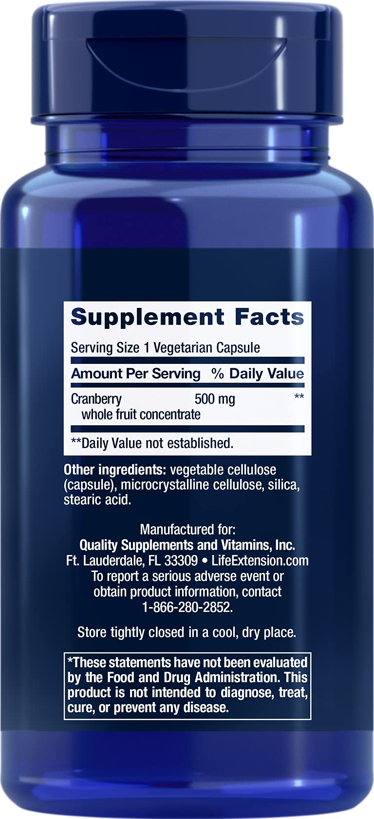 Life Extension Cran-Max 500 mg 60 capsules, vue arrière du produit