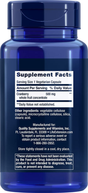 Life Extension Cran-Max 500 mg 60 capsules, vue arrière du produit
