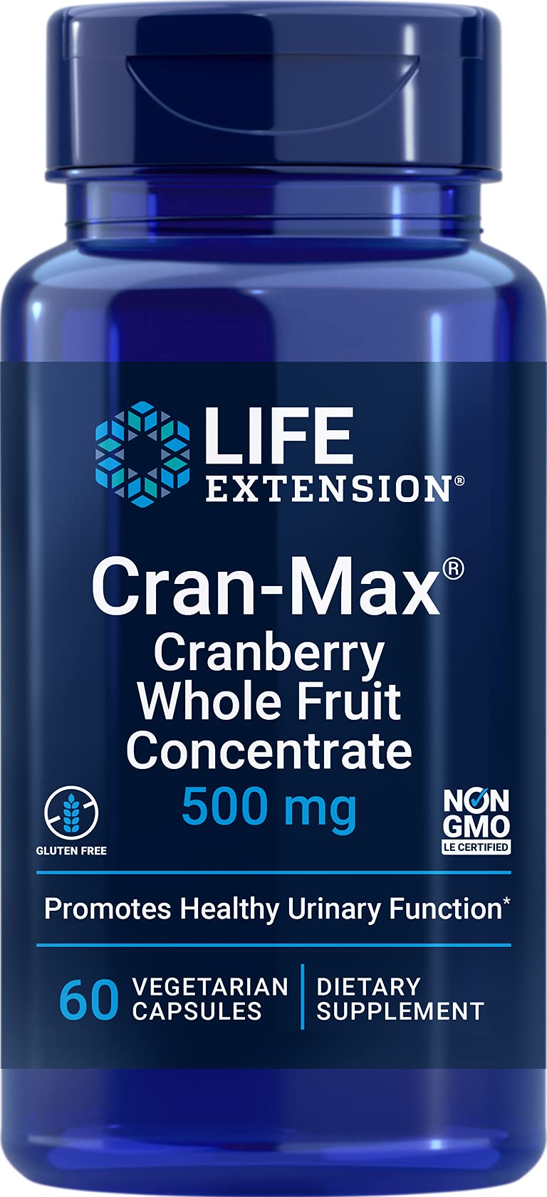 Life Extension Cran-Max 500 mg 60 capsules, vue de face du produit