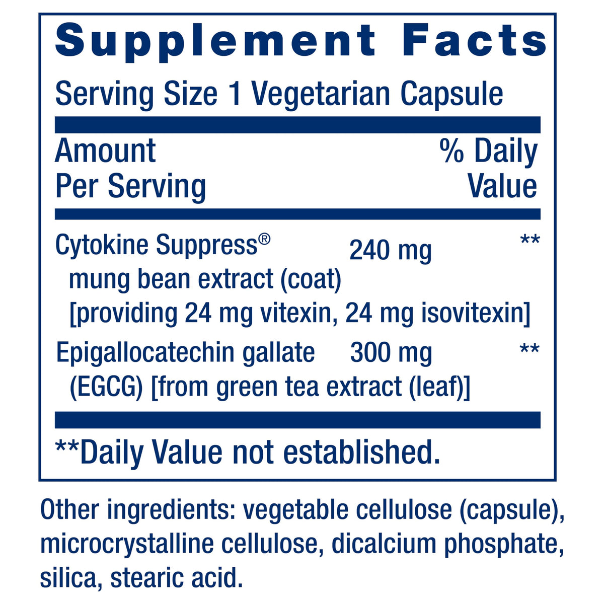 Life Extension Cytokine Suppress 30 capsules végétariennes, vue arrière