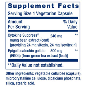 Life Extension Cytokine Suppress 30 capsules végétariennes, vue arrière