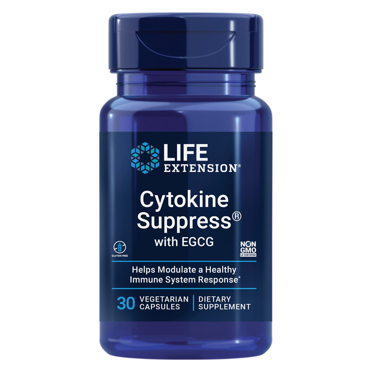 Life Extension Cytokine Suppress 30 capsules végétariennes, vue de face