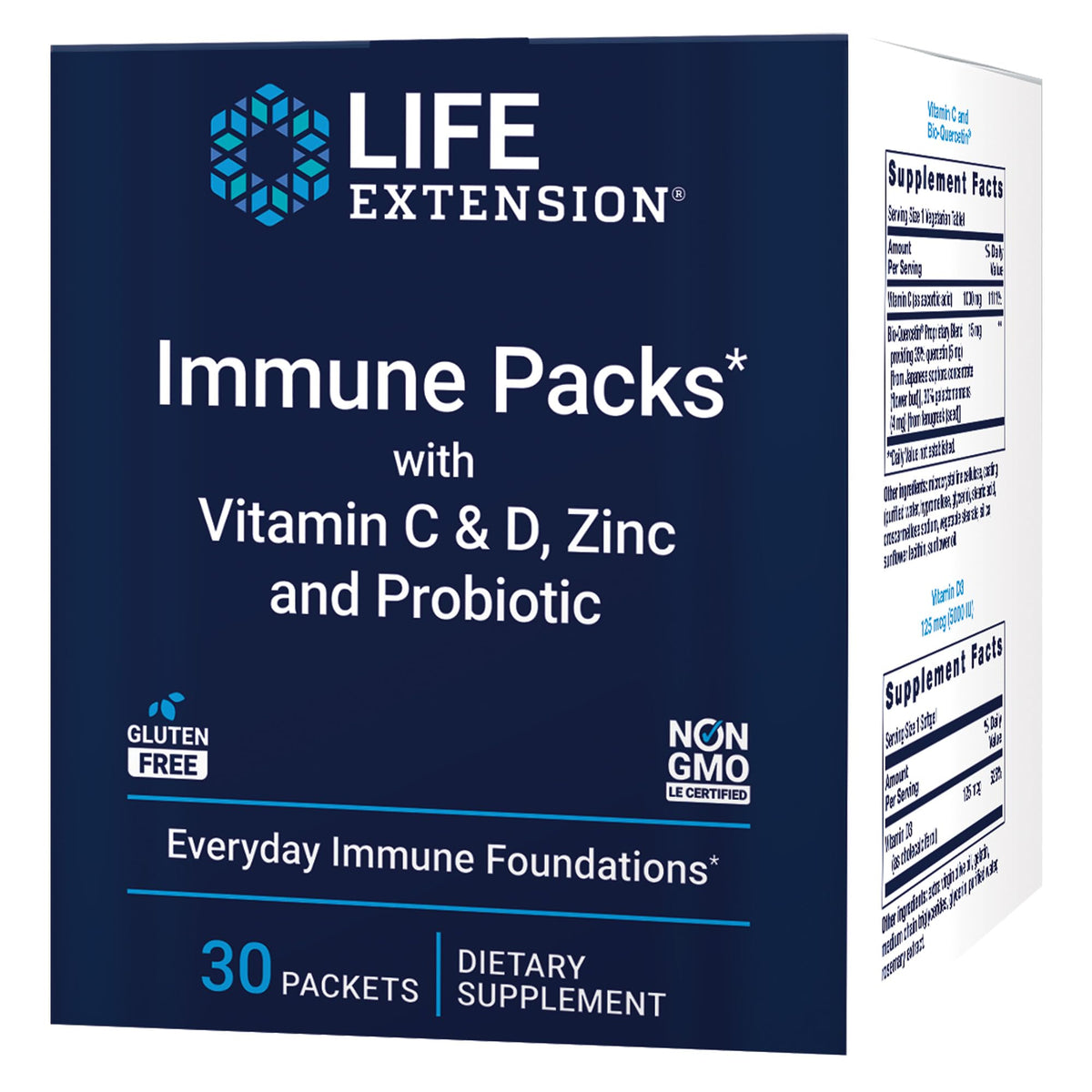 Life Extension daily wellness Packs avec Vitamine C, D, Zinc et Probiotique - boîte