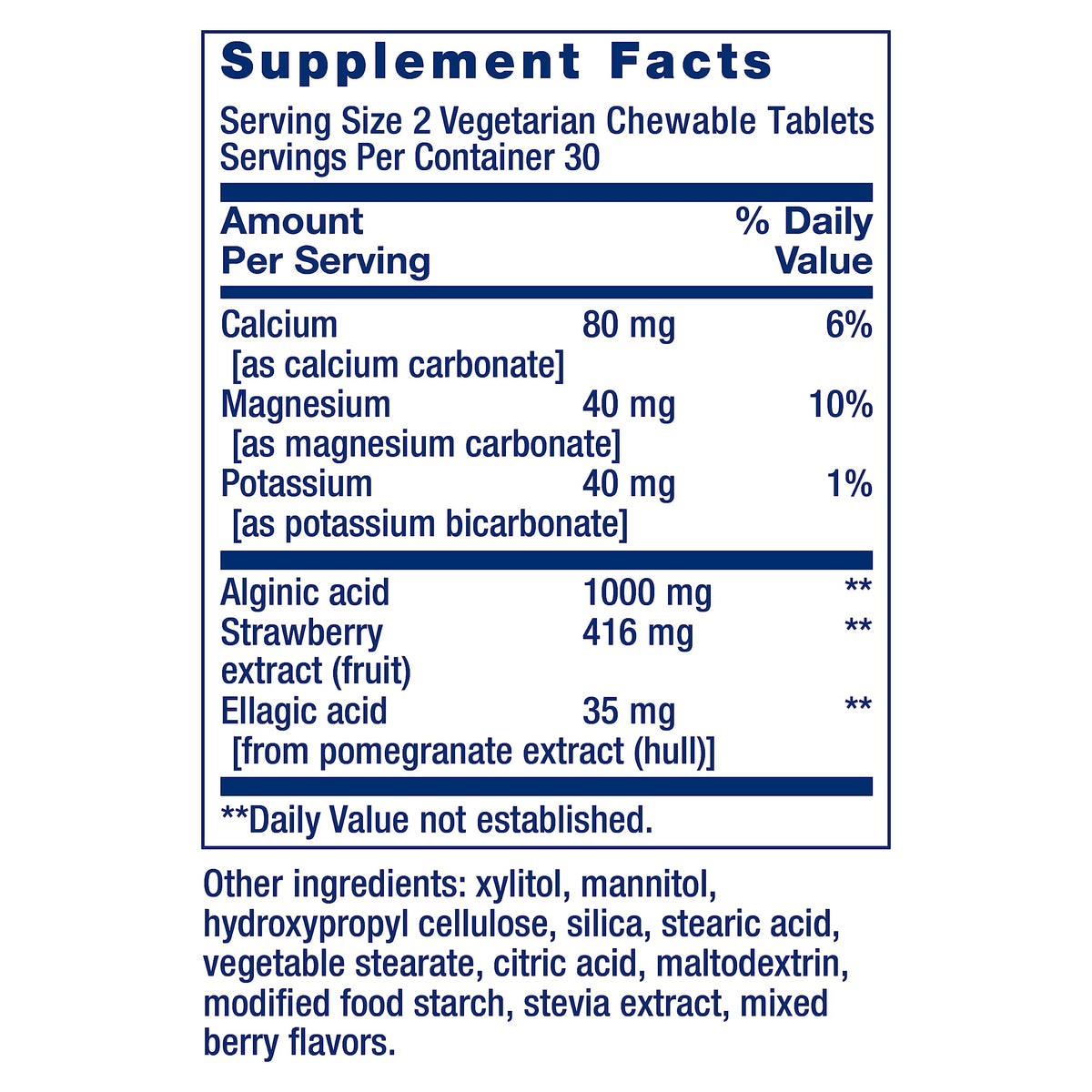 Life Extension Esophageal Guardian, emballage et informations nutritionnelles