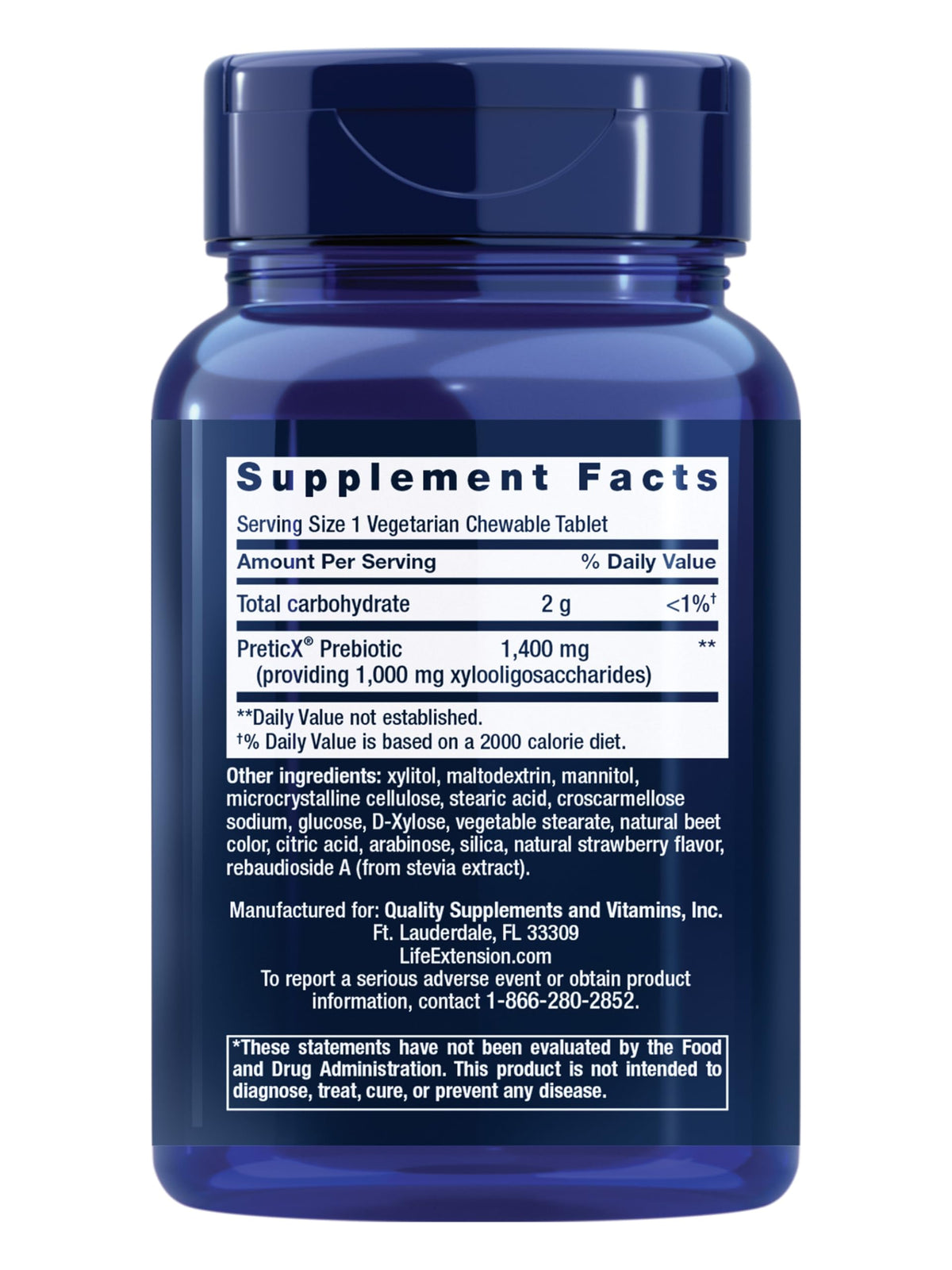 Life Extension FLORASSIST® Chewable Prébiotique Fraise 1000 mg emballage