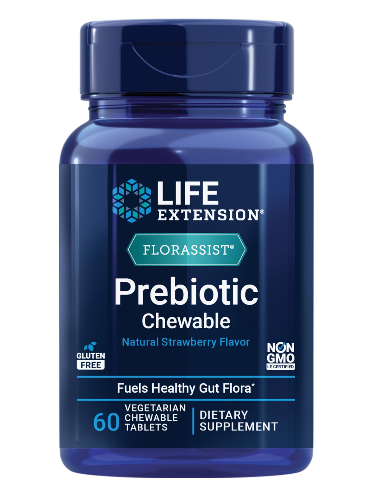 Life Extension FLORASSIST® Chewable Prébiotique Fraise 1000 mg vue de face