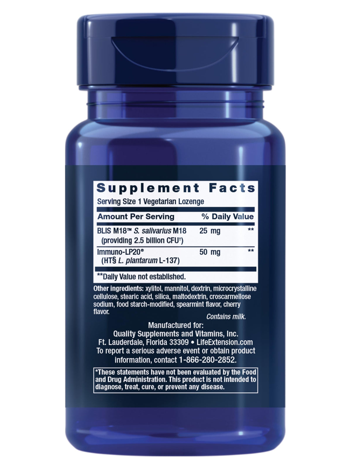 Life Extension FLORASSIST Probiotic Hygiène Bucco-Dentaire, emballage et informations nutritionnelles