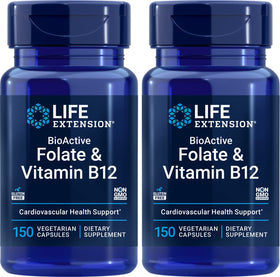 Life Extension Folate BioActif et Vitamine B12 150 gélules végétariennes vue de face