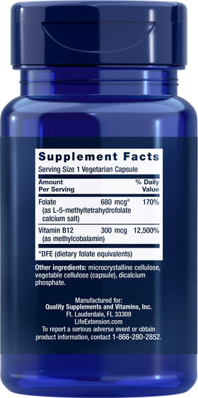 Life Extension Folate BioActif et Vitamine B12 150 gélules végétariennes packaging