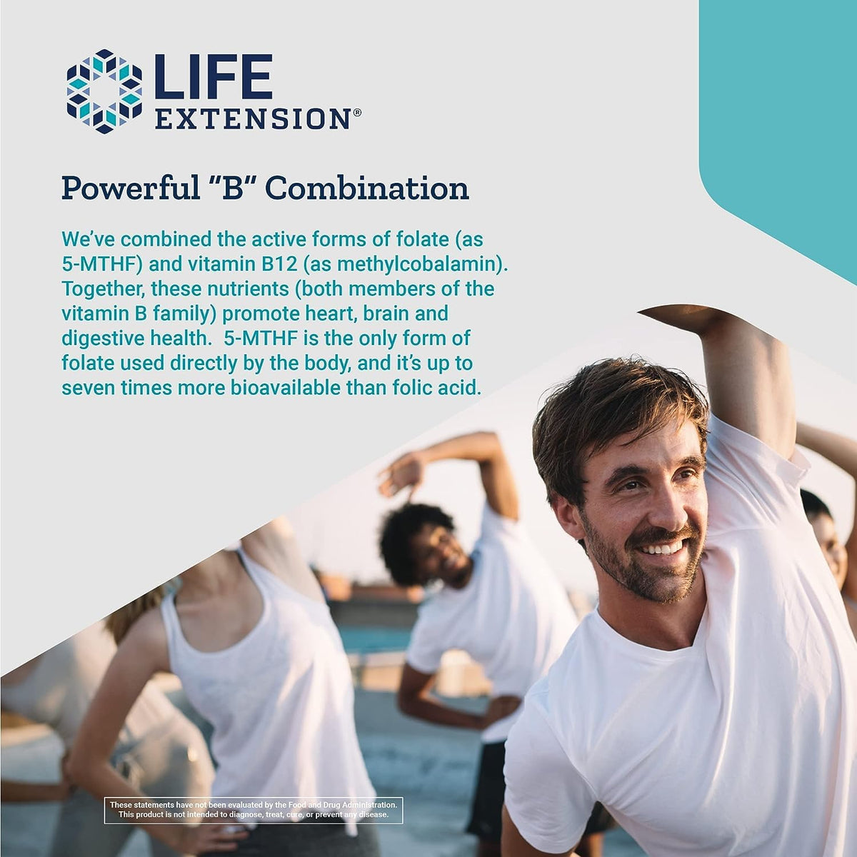 Life Extension Folate BioActif et Vitamine B12 gélules avec ingrédients naturels en arrière-plan
