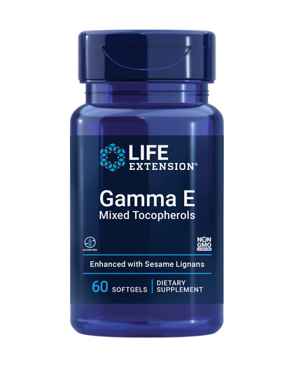 Life Extension Gamma E Mixed Tocopherols 60 gélules - vue de face