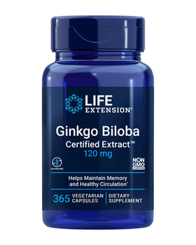 Life Extension Ginkgo Biloba Extrait Certifié 120 mg 365 Capsules vue de face
