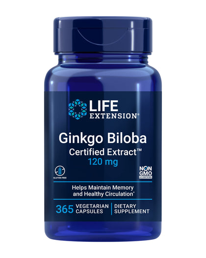 Life Extension Ginkgo Biloba Extrait Certifié 120 mg 365 Capsules vue de face