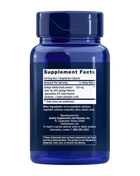 Life Extension Ginkgo Biloba Extrait Certifié 120 mg information sur l'étiquette