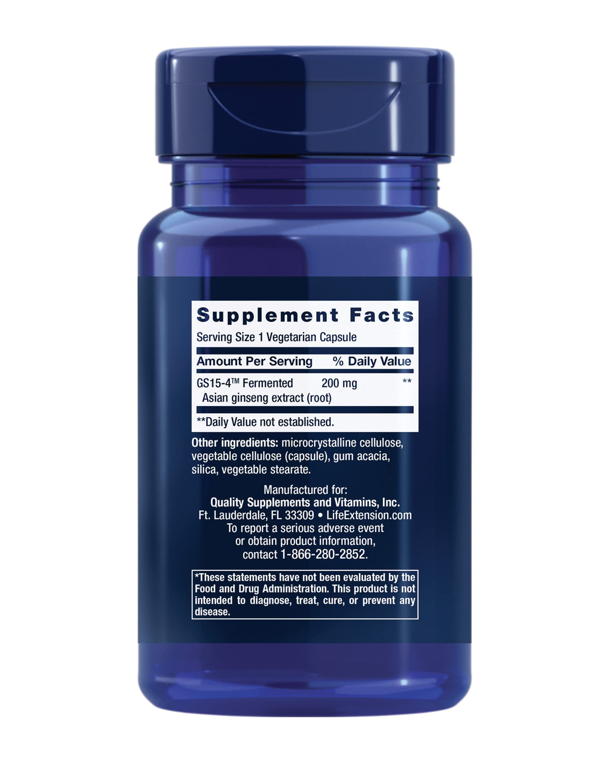 Life Extension Ginseng Energy Support packaging with label details