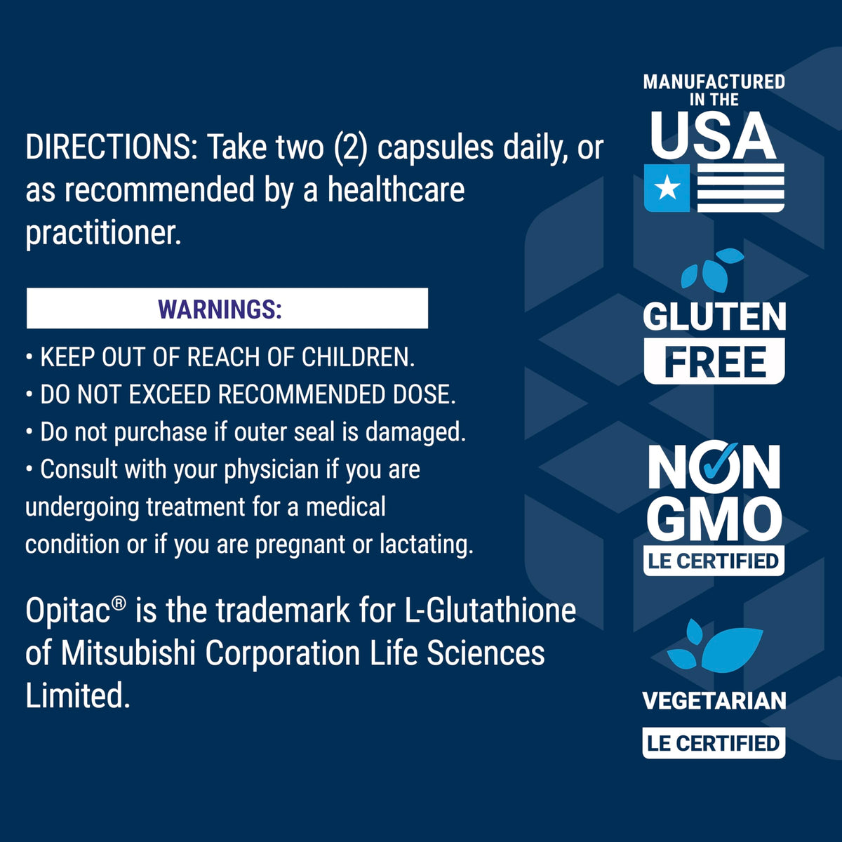 Life Extension Glutathione 500 mg Capsules - Étiquette du produit