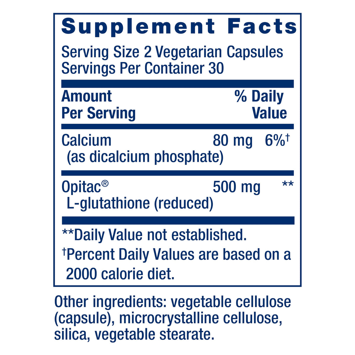 Life Extension Glutathione 500 mg Capsules - Vue arrière